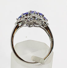 Cargar imagen en el visor de la galería, 1390: Vintage: 14ct White Gold Tanzanites 20 Diamonds Geometric Set Ring- sparkling combination