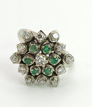 Cargar imagen en el visor de la galería, 6015: Vintage; Large:18ct White Gold Diamonds & Emeralds Statement Cluster Ring- sparkling beauty