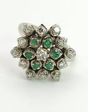 Cargar imagen en el visor de la galería, 6015: Vintage; Large:18ct White Gold Diamonds & Emeralds Statement Cluster Ring- sparkling beauty