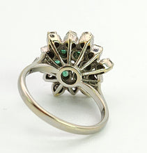 Cargar imagen en el visor de la galería, 6015: Vintage; Large:18ct White Gold Diamonds & Emeralds Statement Cluster Ring- sparkling beauty