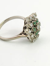 Cargar imagen en el visor de la galería, 6015: Vintage; Large:18ct White Gold Diamonds & Emeralds Statement Cluster Ring- sparkling beauty