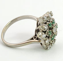Cargar imagen en el visor de la galería, 6015: Vintage; Large:18ct White Gold Diamonds & Emeralds Statement Cluster Ring- sparkling beauty