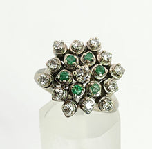 Cargar imagen en el visor de la galería, 6015: Vintage; Large:18ct White Gold Diamonds & Emeralds Statement Cluster Ring- sparkling beauty