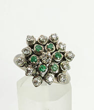 Cargar imagen en el visor de la galería, 6015: Vintage; Large:18ct White Gold Diamonds & Emeralds Statement Cluster Ring- sparkling beauty