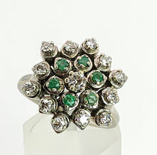 Cargar imagen en el visor de la galería, 6015: Vintage; Large:18ct White Gold Diamonds & Emeralds Statement Cluster Ring- sparkling beauty