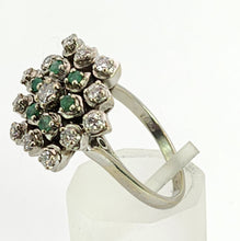 Cargar imagen en el visor de la galería, 6015: Vintage; Large:18ct White Gold Diamonds & Emeralds Statement Cluster Ring- sparkling beauty