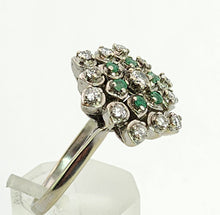 Cargar imagen en el visor de la galería, 6015: Vintage; Large:18ct White Gold Diamonds & Emeralds Statement Cluster Ring- sparkling beauty