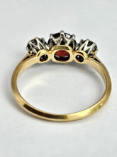 Load image into Gallery viewer, 6360 Vintage: 18ct Gold Almandine Garnet Diamonds 3-Stone Straight Ring