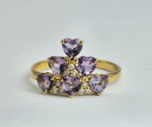 Cargar imagen en el visor de la galería, 1497: Vintage: Rare 18ct Gold Lilac Amethyst Diamonds Tiered Ring- eclectic elegance