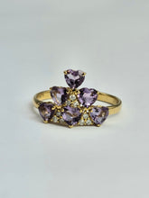 Cargar imagen en el visor de la galería, 1497: Vintage: Rare 18ct Gold Lilac Amethyst Diamonds Tiered Ring- eclectic elegance