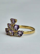 Cargar imagen en el visor de la galería, 1497: Vintage: Rare 18ct Gold Lilac Amethyst Diamonds Tiered Ring- eclectic elegance