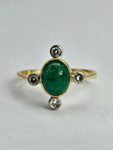 Cargar imagen en el visor de la galería, 1458: Vintage: Extraordinary 18ct Gold Emerald Diamonds Geometric Set Ring