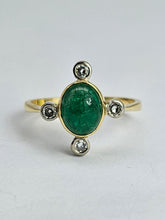 Cargar imagen en el visor de la galería, 1458: Vintage: Extraordinary 18ct Gold Emerald Diamonds Geometric Set Ring
