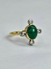 Cargar imagen en el visor de la galería, 1458: Vintage: Extraordinary 18ct Gold Emerald Diamonds Geometric Set Ring