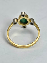 Cargar imagen en el visor de la galería, 1458: Vintage: Extraordinary 18ct Gold Emerald Diamonds Geometric Set Ring