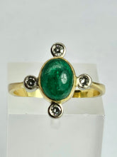 Cargar imagen en el visor de la galería, 1458: Vintage: Extraordinary 18ct Gold Emerald Diamonds Geometric Set Ring