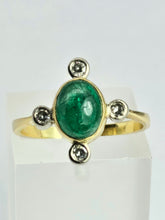 Cargar imagen en el visor de la galería, 1458: Vintage: Extraordinary 18ct Gold Emerald Diamonds Geometric Set Ring