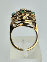 Load image into Gallery viewer, 6362 Vintage: 9ct Gold Turquoises Sapphires Cluster Ring- from 1964