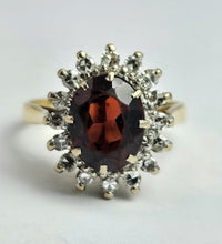 Load image into Gallery viewer, 6354 Vintage: 18ct Gold Pyrobe Garnet Diamonds Flower Head Ring- exceptional