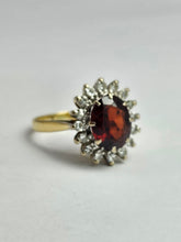 Load image into Gallery viewer, 6354 Vintage: 18ct Gold Pyrobe Garnet Diamonds Flower Head Ring- exceptional