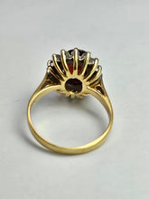Load image into Gallery viewer, 6354 Vintage: 18ct Gold Pyrobe Garnet Diamonds Flower Head Ring- exceptional