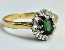 Load image into Gallery viewer, 6361 Vintage: 18ct Gold Green Garnet Diamonds Halo Cluster Ring- From 1972