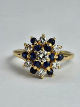 Load image into Gallery viewer, 6271 Vintage: 18ct Gold French Blue Sapphires Diamonds Flower Head Cluster