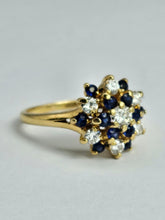 Load image into Gallery viewer, 6271 Vintage: 18ct Gold French Blue Sapphires Diamonds Flower Head Cluster