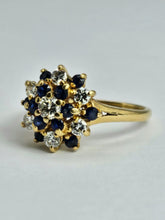 Load image into Gallery viewer, 6271 Vintage: 18ct Gold French Blue Sapphires Diamonds Flower Head Cluster