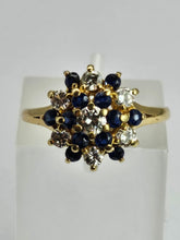 Load image into Gallery viewer, 6271 Vintage: 18ct Gold French Blue Sapphires Diamonds Flower Head Cluster
