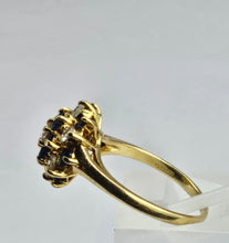 Load image into Gallery viewer, 6271 Vintage: 18ct Gold French Blue Sapphires Diamonds Flower Head Cluster