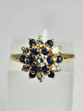 Load image into Gallery viewer, 6271 Vintage: 18ct Gold French Blue Sapphires Diamonds Flower Head Cluster