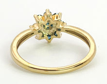 Load image into Gallery viewer, 6348 Vintage; Rare 9ct Gold Blue Diamonds Flower Head Ring- 15 natural, sparkling diamonds