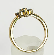 Load image into Gallery viewer, 6348 Vintage; Rare 9ct Gold Blue Diamonds Flower Head Ring- 15 natural, sparkling diamonds