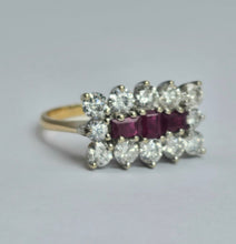 Cargar imagen en el visor de la galería, 1670: Vintage: 18ct Gold Rubies Diamonds Cocktail Ring- Exceptional