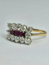Cargar imagen en el visor de la galería, 1670: Vintage: 18ct Gold Rubies Diamonds Cocktail Ring- Exceptional