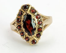 Cargar imagen en el visor de la galería, 6359 : Vintage: 9ct Gold 13 Navette Set Garnets Cluster Ring- From 1977