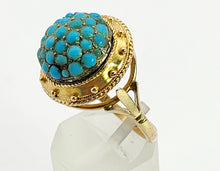 Load image into Gallery viewer, 6154: Vintage: 18ct Gold Turquoises Domed Cluster Cocktail  Ring- lovely symmetry