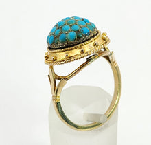 Load image into Gallery viewer, 6154: Vintage: 18ct Gold Turquoises Domed Cluster Cocktail  Ring- lovely symmetry