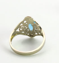 Cargar imagen en el visor de la galería, 1556: Vintage: 14ct White Gold Marquise Cut Blue Topaz Openwork Dress Ring