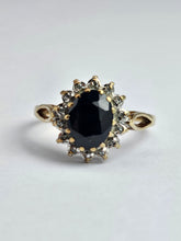 Load image into Gallery viewer, 1744: Vintage: 9ct Gold Blue Sapphire 14 Diamonds Diana Cluster Ring- From 1982