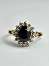 Load image into Gallery viewer, 1744: Vintage: 9ct Gold Blue Sapphire 14 Diamonds Diana Cluster Ring- From 1982