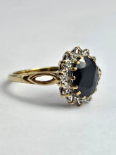 Load image into Gallery viewer, 1744: Vintage: 9ct Gold Blue Sapphire 14 Diamonds Diana Cluster Ring- From 1982