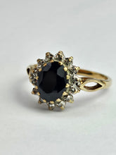 Load image into Gallery viewer, 1744: Vintage: 9ct Gold Blue Sapphire 14 Diamonds Diana Cluster Ring- From 1982