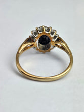 Load image into Gallery viewer, 1744: Vintage: 9ct Gold Blue Sapphire 14 Diamonds Diana Cluster Ring- From 1982