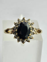 Load image into Gallery viewer, 1744: Vintage: 9ct Gold Blue Sapphire 14 Diamonds Diana Cluster Ring- From 1982