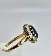 Load image into Gallery viewer, 1744: Vintage: 9ct Gold Blue Sapphire 14 Diamonds Diana Cluster Ring- From 1982