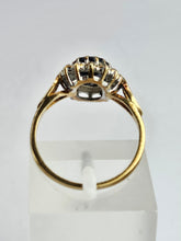 Load image into Gallery viewer, 1744: Vintage: 9ct Gold Blue Sapphire 14 Diamonds Diana Cluster Ring- From 1982