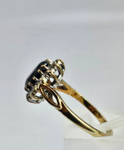 Load image into Gallery viewer, 1744: Vintage: 9ct Gold Blue Sapphire 14 Diamonds Diana Cluster Ring- From 1982