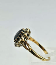 Load image into Gallery viewer, 1744: Vintage: 9ct Gold Blue Sapphire 14 Diamonds Diana Cluster Ring- From 1982